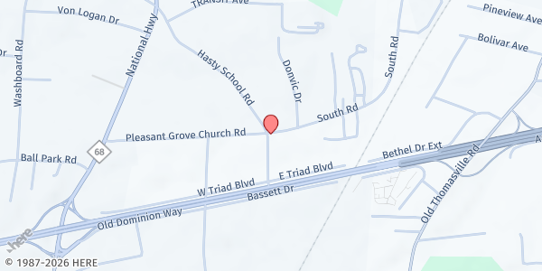 Map showing Pleasant Grove UMC at 1393 Hasty School Rd., Thomasville, NC