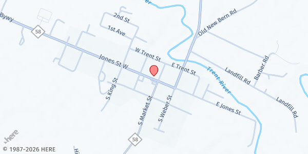 Map showing Mission Hope World Outreach at 111 W. Jones St., Trenton, NC