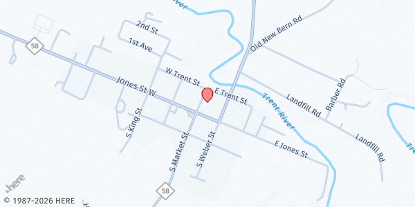 Map showing Trenton United Methodist Church Food Pantry at 107 Market St, Trenton, NC