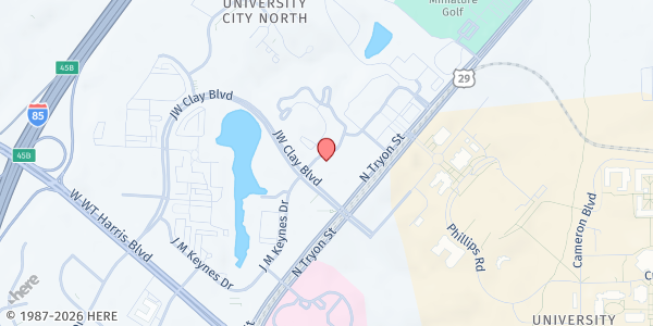 Map showing Uplift Christian Ministries at 9100 Olmsted Drive, University City North, NC