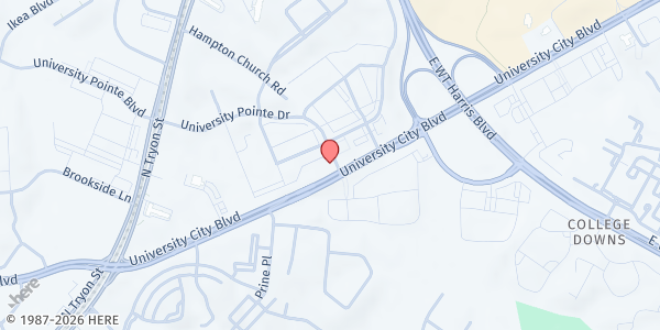 Map showing Patel Brothers (Indian) at 8109 University City Boulevard, University City South, NC