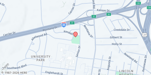 Map showing Beatties Ford - The Bulb at 2401 Kendall Drive, University Park, NC