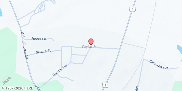 Map showing Word of Truth Christian Center at 132 Popular St., Vass, NC