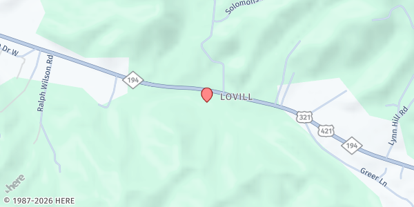 Map showing Brushy Fork Baptist Church at 3915 US-421, Vilas, NC