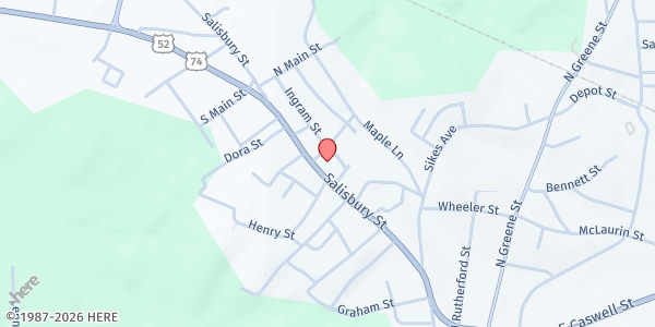 Map showing Ebenezer Baptist Church at 612 Salisbury Street, Wadesboro, NC