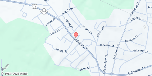 Map showing Ebenezer Baptist Church at 612 Salisbury St, Wadesboro, NC