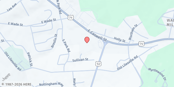 Map showing Harvest Ministries - Food Distribution Center at 1134 E Caswell St, Wadesboro, NC