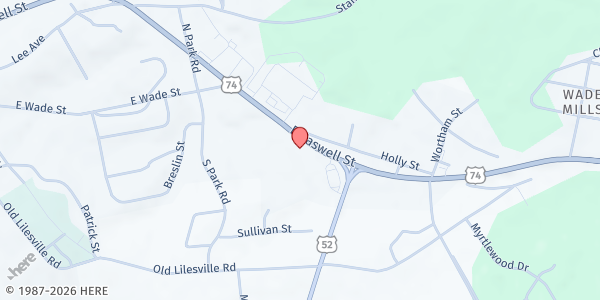Map showing Helping Hands of Harvest Ministries at 1134 East Caswell Street, Wadesboro, NC