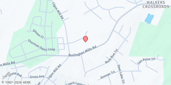 Map showing Richland Creek Community Church at 3229 Burlington Mills Rd, Wake Forest, NC