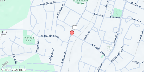 Map showing The Stone Chapel at 701 S. Main. St., Wake Forest, NC