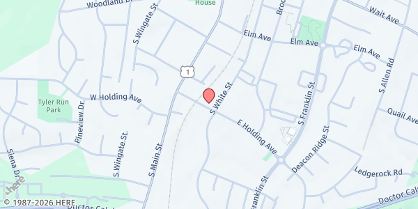 Map showing Tri-Area Ministry Food Pantry at 149 East Holding Avenue, Wake Forest, NC