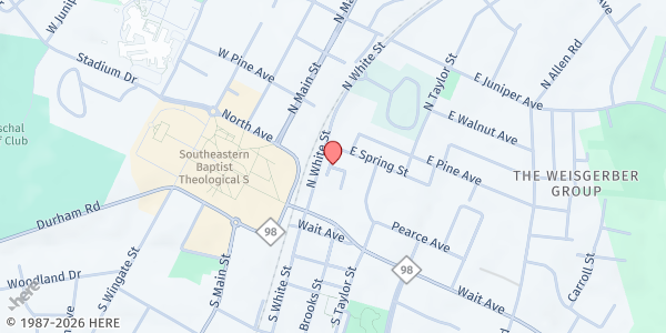 Map showing W.E.B. Dubois CDC at 150-A N. White St., Wake Forest, NC