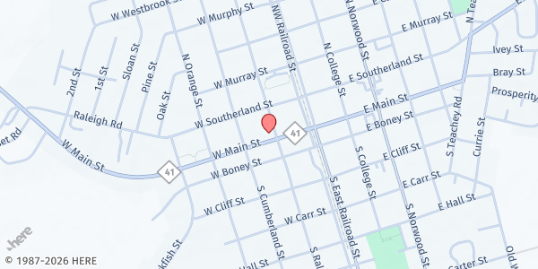 Map showing Helping Hands Pantry Wallace Presbyterian Church at 205 W. Main St., Wallace, NC