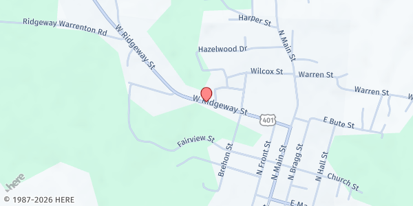 Map showing J-Jireh Services at 518 Ridgeway St., Warrenton, NC