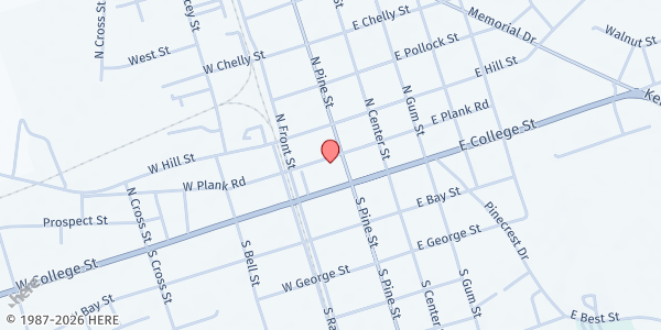 Map showing Warsaw United Methodist at 107 W. Plank St., Warsaw, NC