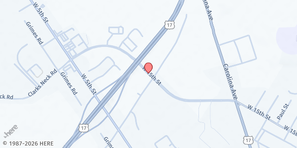 Map showing Christian Voice Ministries/Harvest Church at 2020 West 15th Street, Washington, NC