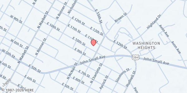 Map showing First Church of Christ at 520 East 10th Street, Washington, NC
