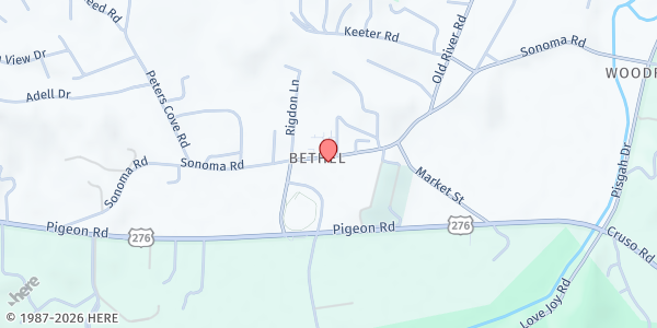 Map showing Bethel Rural Community Building at 664 Sonoma Rd., Waynesville, NC