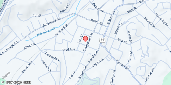 Map showing FUMC - Waynesville at 566 South Haywood Street, Waynesville, NC