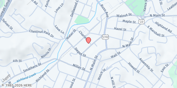 Map showing Haywood Christian Ministry at 124 Branner Avenue, Waynesville, NC