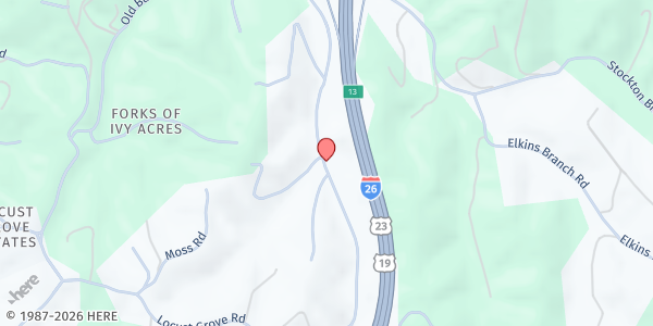 Map showing Forks of Ivy Missionary Baptist Church - Food Pantry at 957 Old Mars Hill HWY, Weaverville, NC