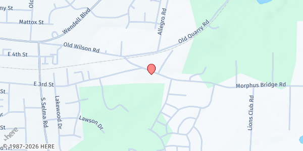 Map showing Pleasant Grove Baptist Church at 948 Morphus Bridge Road, Wendell, NC