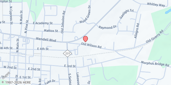 Map showing Shiloh Temple Tabernacle of Prayer Deliverance Church at 445 Old Wilson Road, Wendell, NC