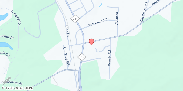 Map showing West End United Methodist Church at 4015 Hwy. 73, West End, NC