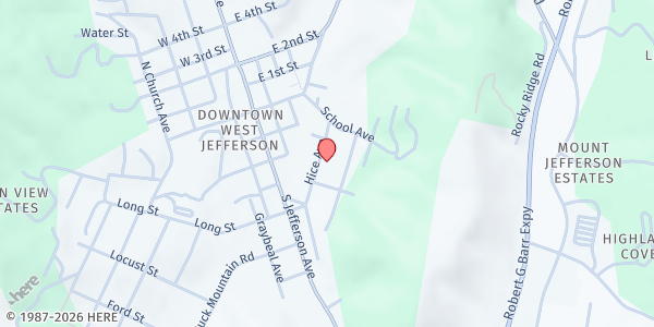 Map showing Jimmy & Jeans [HURRICANE RELIEF] at 230 Hice Ave., West Jefferson, NC