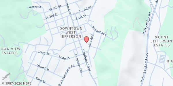 Map showing Musicians Mission of Mercy - West Jefferson at 20 E Ashe St, West Jefferson, NC