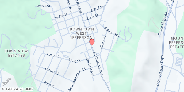 Map showing Old Lowes Parking Lot at 247 S Jefferson Ave, West Jefferson, NC