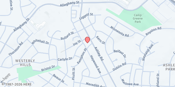 Map showing Loaves & Fishes @ Charlotte Church at 2200 Ashley Road, Westerly Hills, NC