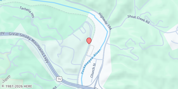 Map showing Barkers Creek Community Building at 4065 U.S. Hwy. 74 E., Whittier, NC