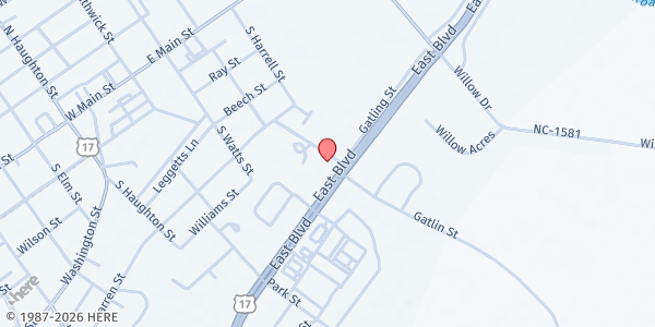 Map showing Holy Trinity Catholic Church at 830 East Boulevard, Williamston, NC