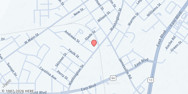 Map showing Liberty Christian Center at 607 Washington Street, Williamston, NC