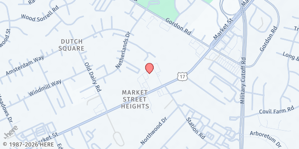 Map showing Jesus Ministries Church and Outreach at 6763 Market Street, Wilmington, NC