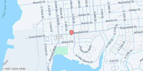 Map showing The Lord's Church at 1502 E. Lake Shore Dr., Wilmington, NC