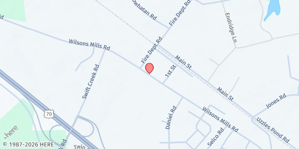 Map showing New Day Community Reach - Alpha & Omega at 4423 Wilsons Mills Rd., Wilson's Mills, NC