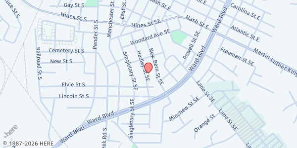 Map showing Branch Memorial Tabernacle United Holy Church of America at 517 Hadley St., Wilson, NC