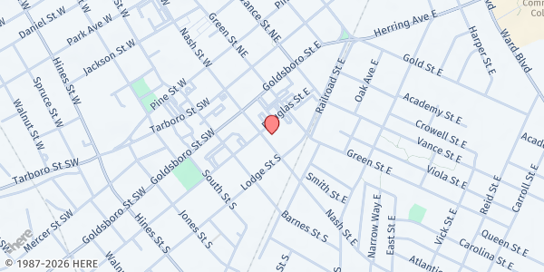 Map showing First Baptist Church at 311 Nash St. NW., Wilson, NC