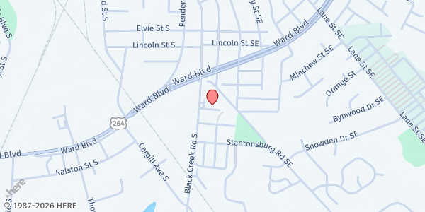 Map showing Rhema Word Christian Center/Wilson at 1503 Black Creek Rd., Wilson, NC