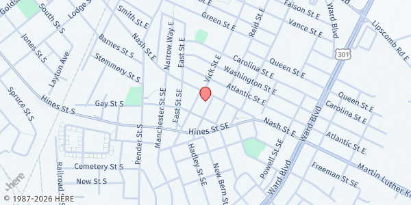 Map showing St. Mark's Episcopal Church at 106 Reid St. SE., Wilson, NC