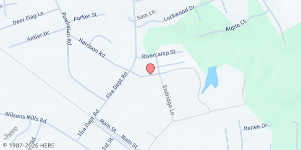 Map showing First Baptist Church at 1908 Durant Road, Wilsons Mills, NC