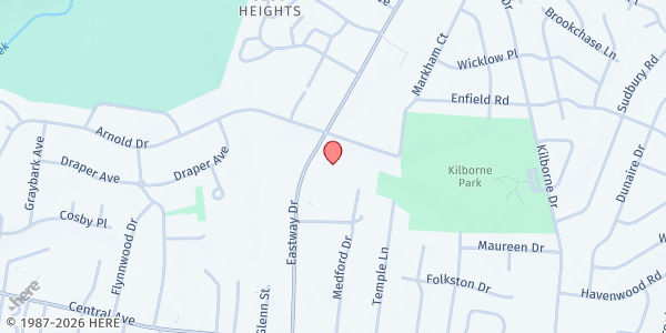 Map showing Loving Help Budgeting Program - Love INC at 2633 Eastway Drive, Windsor Park, NC