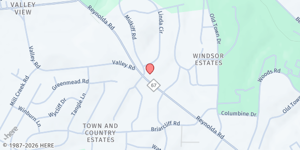 Map showing Bridges Church at 3151 Reynolda Road, Winston-Salem, NC