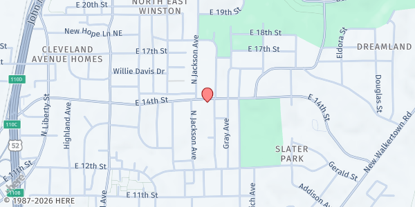 Map showing Catholic Charities at 1612 14th st, Winston-Salem, NC
