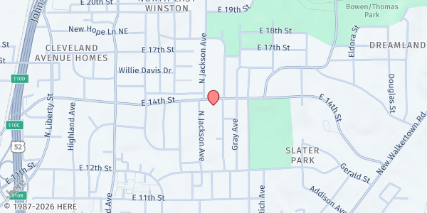 Map showing Catholic Charities Diocese - Winston-Salem at 1612 14th Street Northeast, Winston-Salem, NC