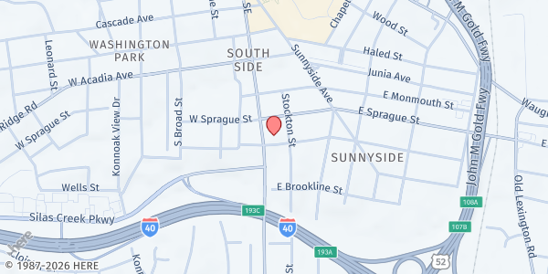 Map showing Central Terrace UMC at 3 East Devonshire Street, Winston-Salem, NC