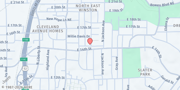 Map showing Christ Rescue Temple at 1500 N. Dunleith Ave., Winston-Salem, NC