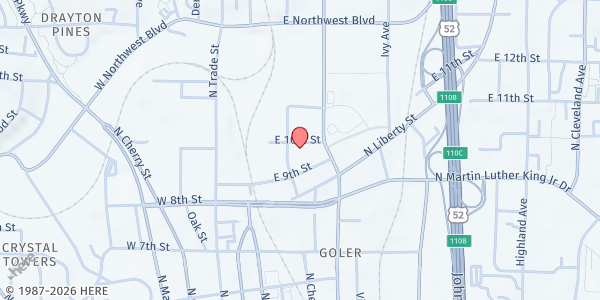 Map showing Crisis Control Ministry at 200 E 10th St, Winston-Salem, NC